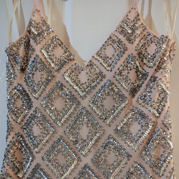 Basix Black Label spaghetti strap beaded Diamond Cocktail Dress - Size 4 - Picture 7 of 9